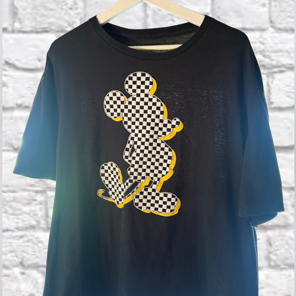 Disney Black T-Shirt with Checkered Mickey Design